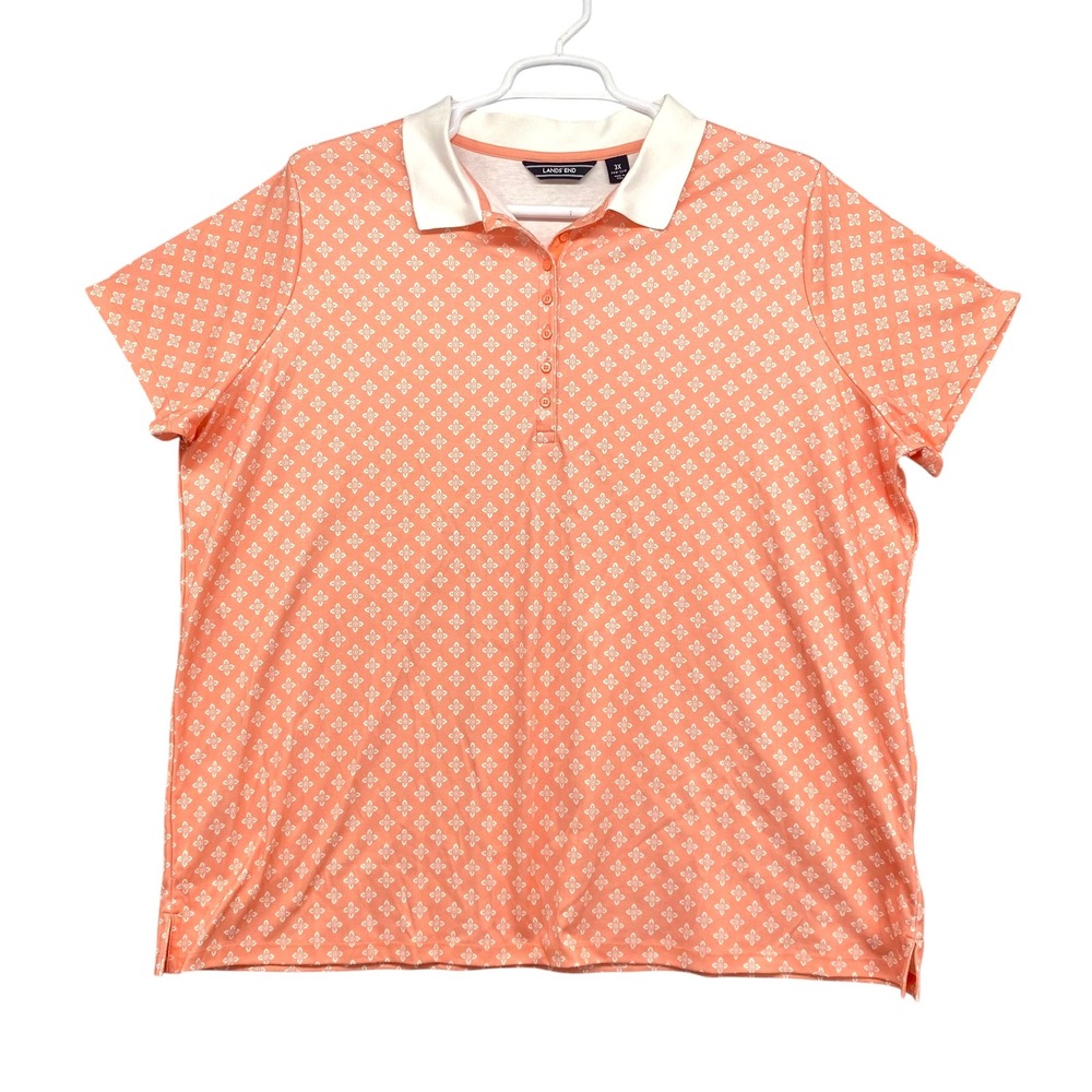 Lands' End Pima Cotton Polo Shirt Floral Print Short Sleeve Top 3X‎ Pima Cotton